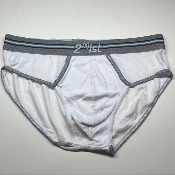 2xist Men's White Briefs with Gray and Blue Trim - Picture 1 of 1
